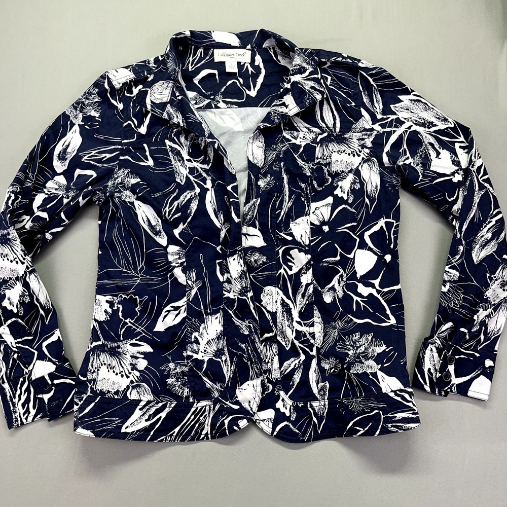 Coldwater Creek‎ Blue/White Floral Blazer/Jacket Women's Size S Top Boho